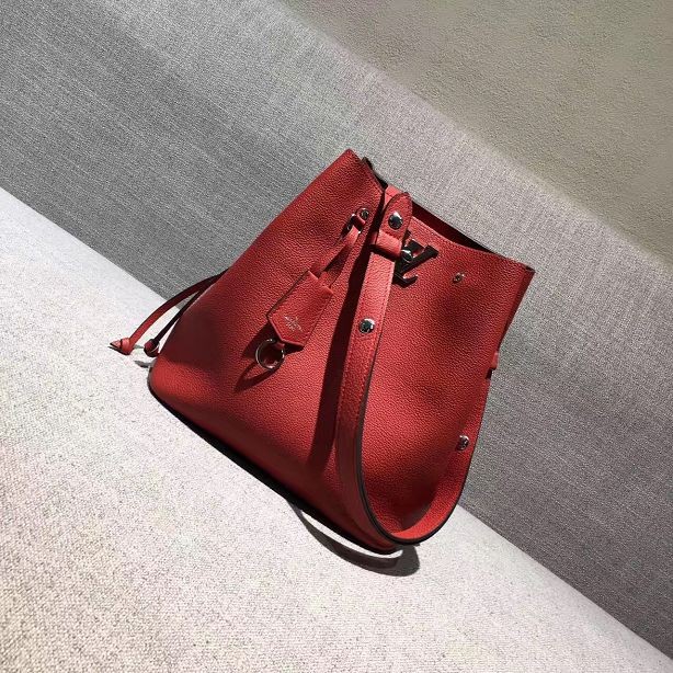 2017 louis vuitton original leather lockme bucket M54677 red JH00744dV68