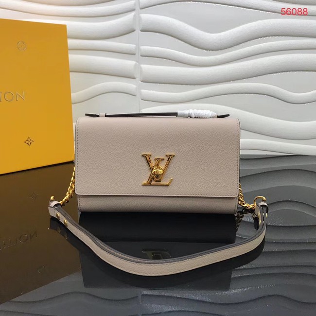 Fake 1:1 Louis Vuitton Original Grain calfskin LOCKME CLUTCH M56087 Taupe JH00438Av26