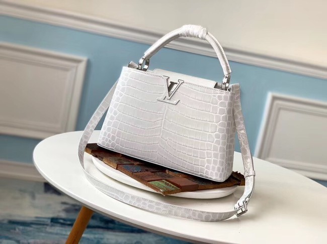 Fashion Imitation Louis vuitton original crocodile CAPUCINES PM M53665 cream JH01052dK58