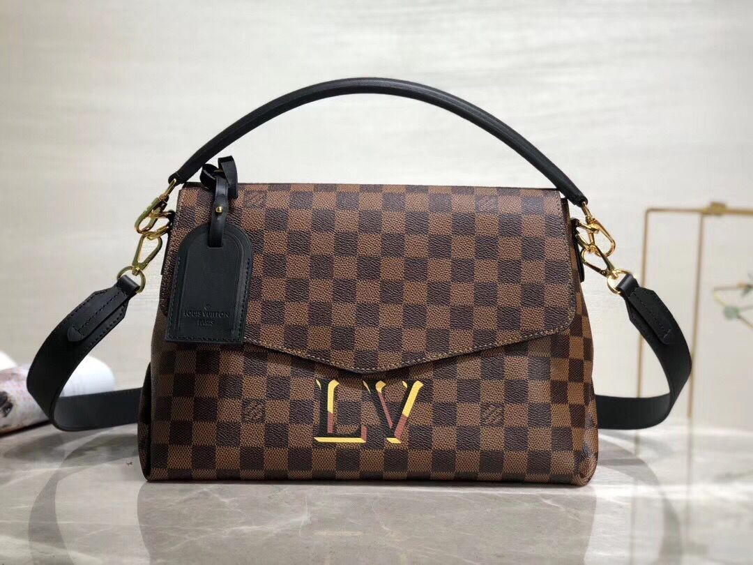 Hot Louis Vuitton Damier Ebene Canvas Original Leather Beaubourg M40177 Black JH00988Ho45