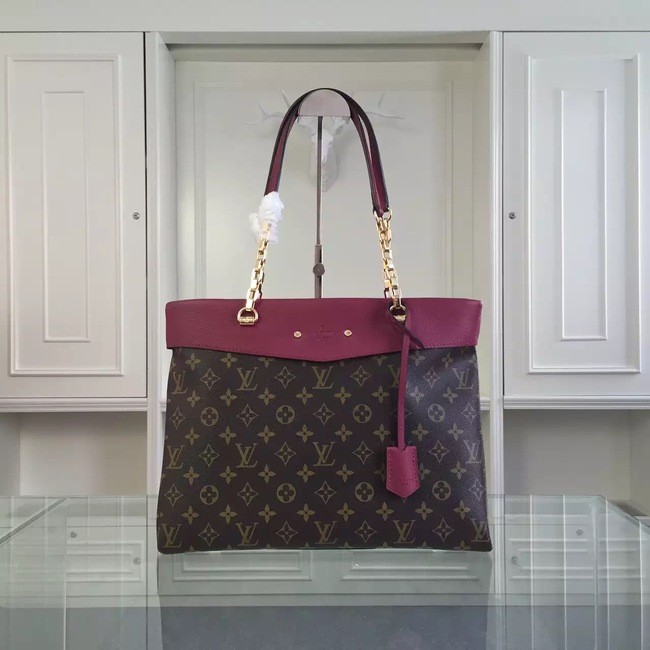 Imitation AAAAA Louis Vuitton Monogram Canvas Pallas Shopper M51197 Burgundy JH00974Af81