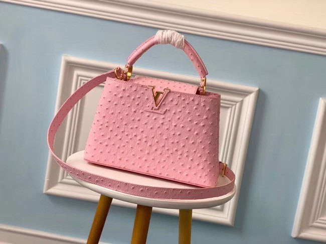 Imitation Louis vuitton original Ostrich pattern CAPUCINES BB M94587 Eau de Rose JH01045LQ13
