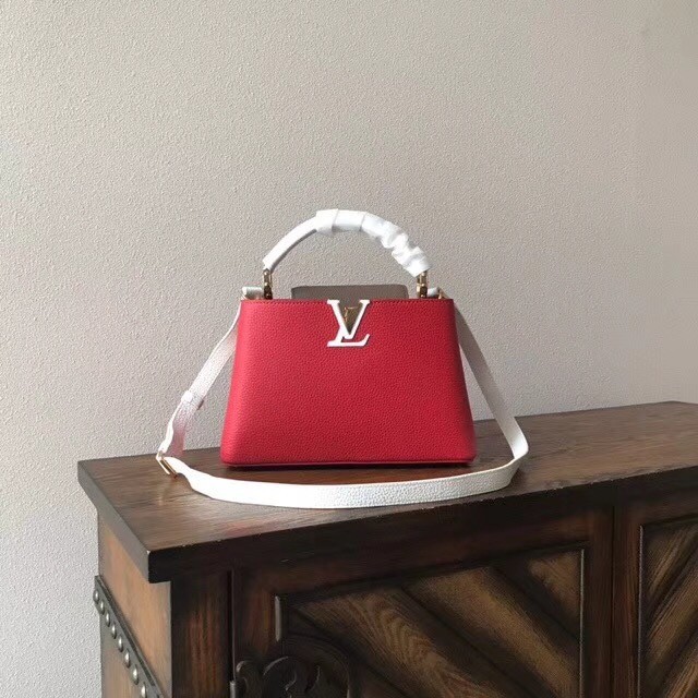Imitation Top Louis vuitton original taurillon leather Capucines PM M48865 red&white&grey JH01859Wv17