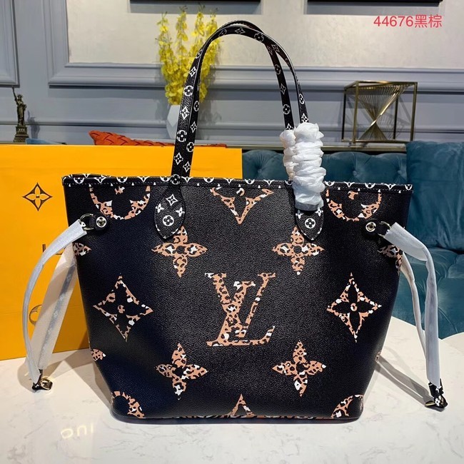 Knockoff AAAAA Louis Vuitton Monogram Canvas Original Leather NEVERFULL MM M44567 Black JH00787bP60