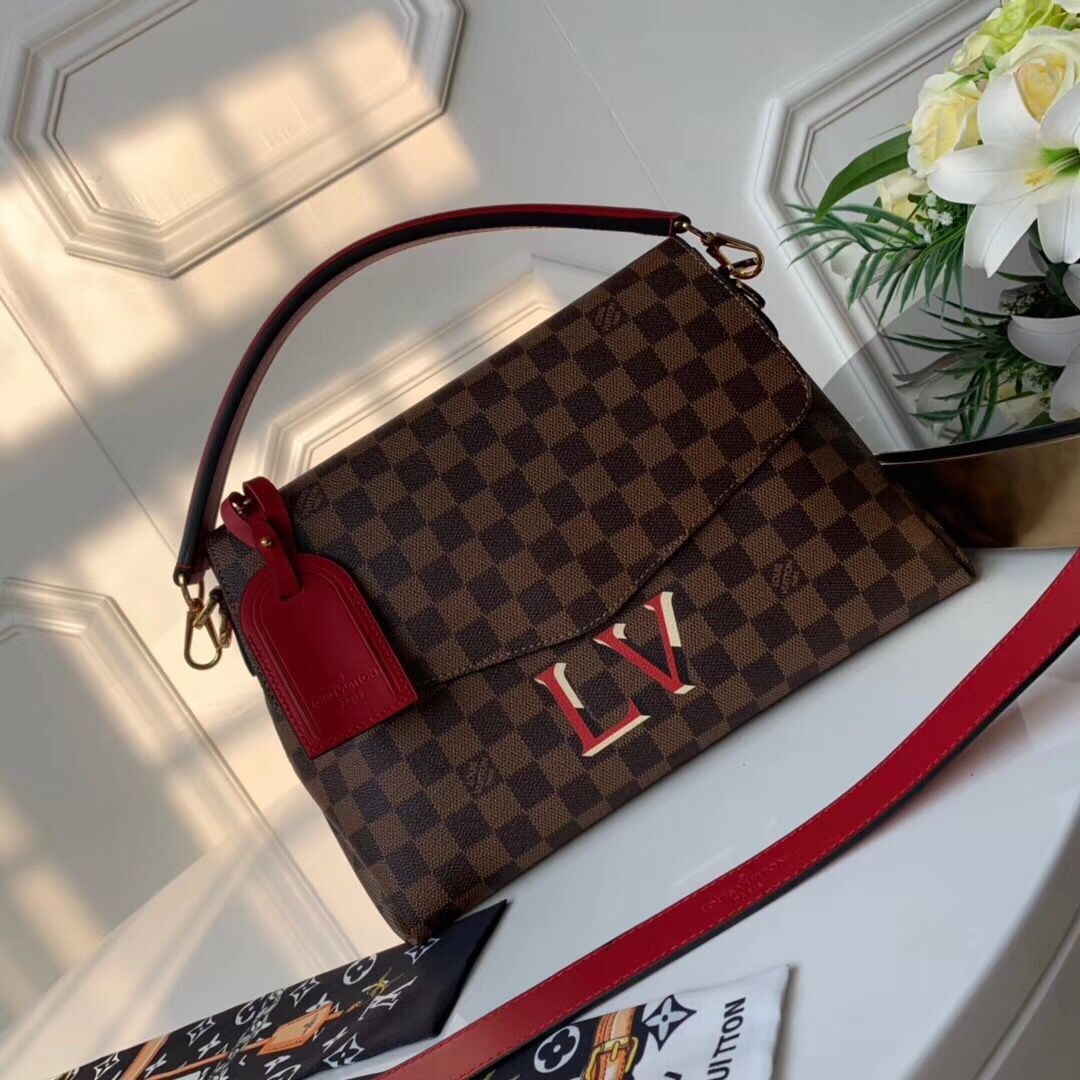 Louis Vuitton Damier Ebene Canvas Original Leather Beaubourg M40176 Red JH00987eI70