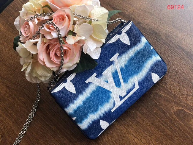 Louis vuitton original ESCALE POCHETTE DOUBLE ZIP clutch bag M69124 blue JH00492qd52