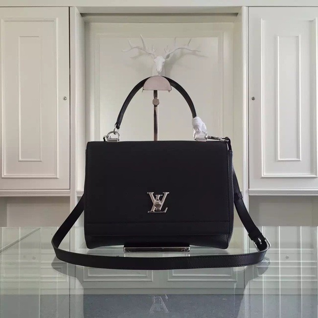 Louis Vuitton original litchi leather tote bag 50250 black JH01086Ph61