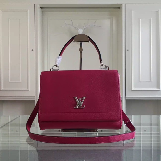 Louis Vuitton original litchi leather tote bag 50250 burgundy JH01085Op64