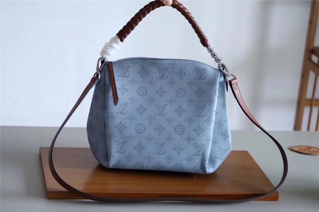 Luxury Imitation Louis Vuitton original Mahina Leather BABYLONE CHAIN BB M53153 BLEU HORIZON PUMPKIN JH01166Pn88