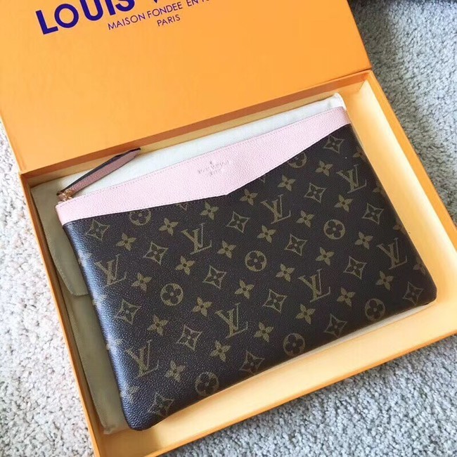 Luxury Louis vuitton original Monogram Canvas DAILY POUCH M62048 light pink JH01271Kv15