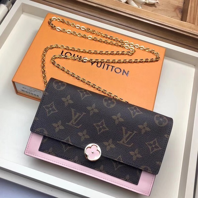 Replica 1:1 Louis Vuitton Monogram Canvas FLORE Chain Wallet M67405 pink JH01409td34