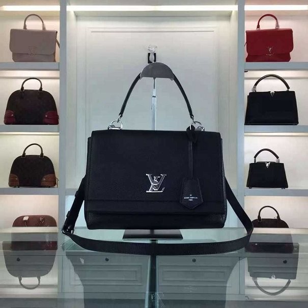 Replica 2015 louis vuitton soft calf leather lockme II M50250 black(original leather) JH01138lx86