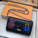 Designer Fake Louis Vuitton original Epi leather TWIST CHAIN WALLET M63320 black JH01359TP23