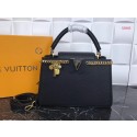 Knockoff Top Louis Vuitton Original Leather CAPUCINES PM M52963 Black JH00875wV33