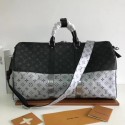 Louis Vuitton Monogram Macassar Canvas Keepall 50 Strap M43817 Silver&Black JH01493bM53