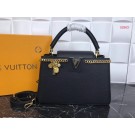 Knockoff Top Louis Vuitton Original Leather CAPUCINES PM M52963 Black JH00875wV33