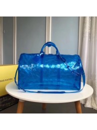 Best Louis Vuitton KEEPALL 50 Travel Bag with shoulder straps M53271 blue JH01059CF36