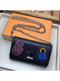 Designer Fake Louis Vuitton original Epi leather TWIST CHAIN WALLET M63320 black JH01359TP23