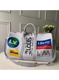 Fake Replica Louis vuitton original KEEPALL BANDOULIERE 50 M44643 white JH00985Ml87