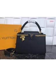Knockoff Top Louis Vuitton Original Leather CAPUCINES PM M52963 Black JH00875wV33