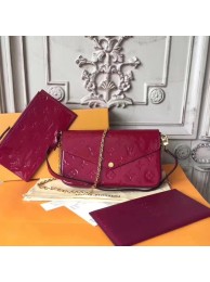 Replica Louis Vuitton Original Monogram Vernis Felicie Chain Wallet 61276 Deep red JH00148wU61