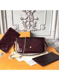 Replica Louis Vuitton Original Monogram Vernis Felicie Chain Wallet 61276 purple JH00152TH29